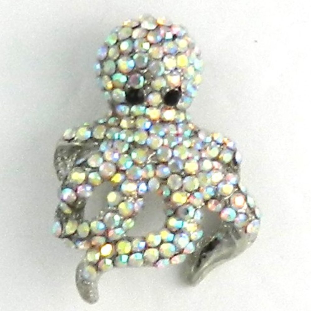 Aurora Borealis Rhinestone Octopus Brooch / Pin  unsigned